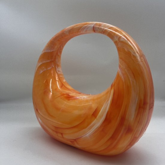 Acrylic Evening Clutch Purse Top-handle Moon Hobo Bag, Elegant Marble Handbag Orange Acrylic Evening Clutch Purse Top-handle Moon Hobo Bag, Elegant Marble Handbag Orange