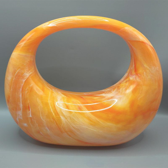 Acrylic Evening Clutch Purse Top-handle Moon Hobo Bag, Elegant Marble Handbag Orange Acrylic Evening Clutch Purse Top-handle Moon Hobo Bag, Elegant Marble Handbag Orange