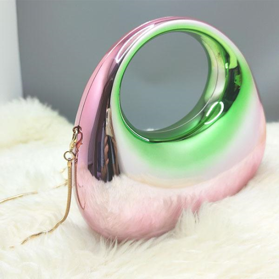 Acrylic Evening Clutch Top Handle Moon Hobo Bag, Glossy Metallic Tote Bag Pink gradient green Acrylic Evening Clutch Top Handle Moon Hobo Bag, Glossy Metallic Tote Bag Pink gradient green