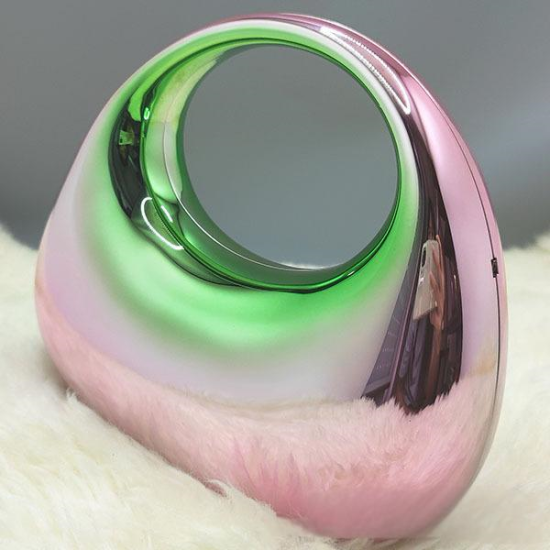Acrylic Evening Clutch Top Handle Moon Hobo Bag, Glossy Metallic Tote Bag Pink gradient green Acrylic Evening Clutch Top Handle Moon Hobo Bag, Glossy Metallic Tote Bag Pink gradient green