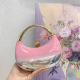 Acrylic Evening Clutch Top Handle Moon Hobo Bag, Glossy Metallic Tote Bag Pink gradient silver Acrylic Evening Clutch Top Handle Moon Hobo Bag, Glossy Metallic Tote Bag Pink gradient silver