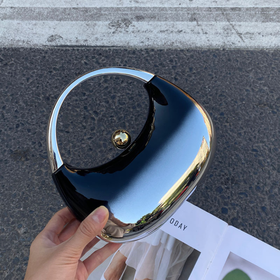 Acrylic Evening Clutch Top Handle Moon Hobo Bag, Glossy Metallic Tote Bag Black Acrylic Evening Clutch Top Handle Moon Hobo Bag, Glossy Metallic Tote Bag Black
