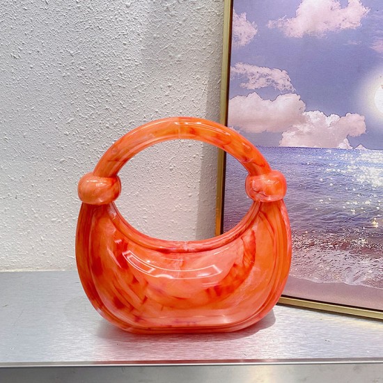 Acrylic Evening Clutch Purse Top-handle Moon Hobo Bag, Pillow Handbag Orange Red Acrylic Evening Clutch Purse Top-handle Moon Hobo Bag, Pillow Handbag Orange Red