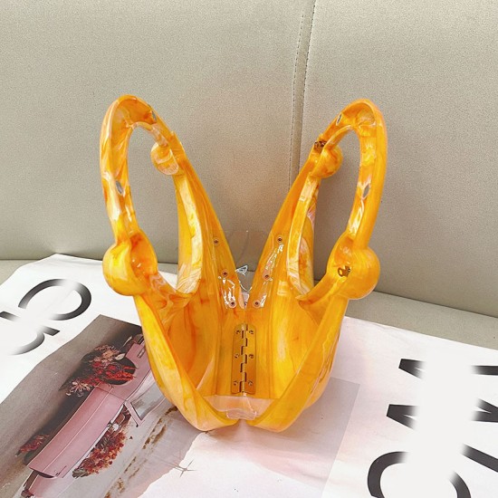 Acrylic Evening Clutch Purse Top-handle Moon Hobo Bag, Pillow Handbag Orange Acrylic Evening Clutch Purse Top-handle Moon Hobo Bag, Pillow Handbag Orange