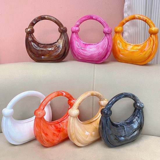 Acrylic Evening Clutch Purse Top-handle Moon Hobo Bag, Pillow Handbag Orange Acrylic Evening Clutch Purse Top-handle Moon Hobo Bag, Pillow Handbag Orange