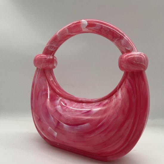 Acrylic Evening Clutch Purse Top-handle Moon Hobo Bag, Pillow Handbag Rose Red Acrylic Evening Clutch Purse Top-handle Moon Hobo Bag, Pillow Handbag Rose Red