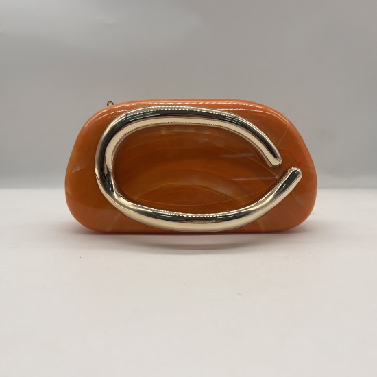 Acrylic Evening Clutch Purse Metal Hobo Bag, Square Handbag Orange Acrylic Evening Clutch Purse Metal Hobo Bag, Square Handbag Orange