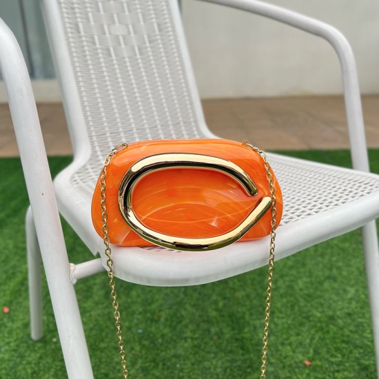 Acrylic Evening Clutch Purse Metal Hobo Bag, Square Handbag Orange Acrylic Evening Clutch Purse Metal Hobo Bag, Square Handbag Orange