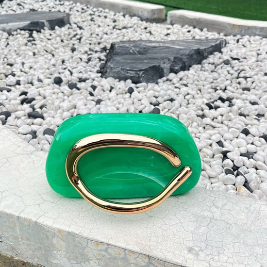 Acrylic Evening Clutch Purse Metal Hobo Bag, Square Handbag Green Acrylic Evening Clutch Purse Metal Hobo Bag, Square Handbag Green