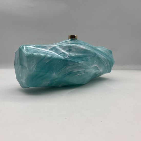 Acrylic Evening Clutch Purse Hobo Bag, Irregular Handbag Lake Blue Acrylic Evening Clutch Purse Hobo Bag, Irregular Handbag Lake Blue