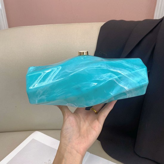 Acrylic Evening Clutch Purse Hobo Bag, Irregular Handbag Lake Blue Acrylic Evening Clutch Purse Hobo Bag, Irregular Handbag Lake Blue