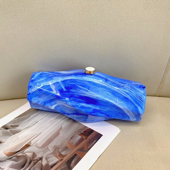 Acrylic Evening Clutch Purse Metal Hobo Bag, Square Handbag Blue Acrylic Evening Clutch Purse Metal Hobo Bag, Square Handbag Blue