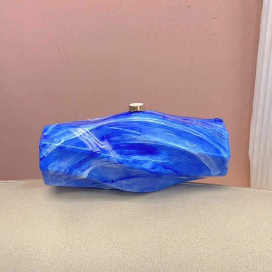Acrylic Evening Clutch Purse Metal Hobo Bag, Square Handbag Blue Acrylic Evening Clutch Purse Metal Hobo Bag, Square Handbag Blue