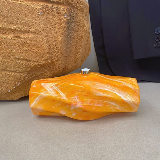 Acrylic Evening Clutch Purse Metal Hobo Bag, Square Handbag Orange Acrylic Evening Clutch Purse Metal Hobo Bag, Square Handbag Orange